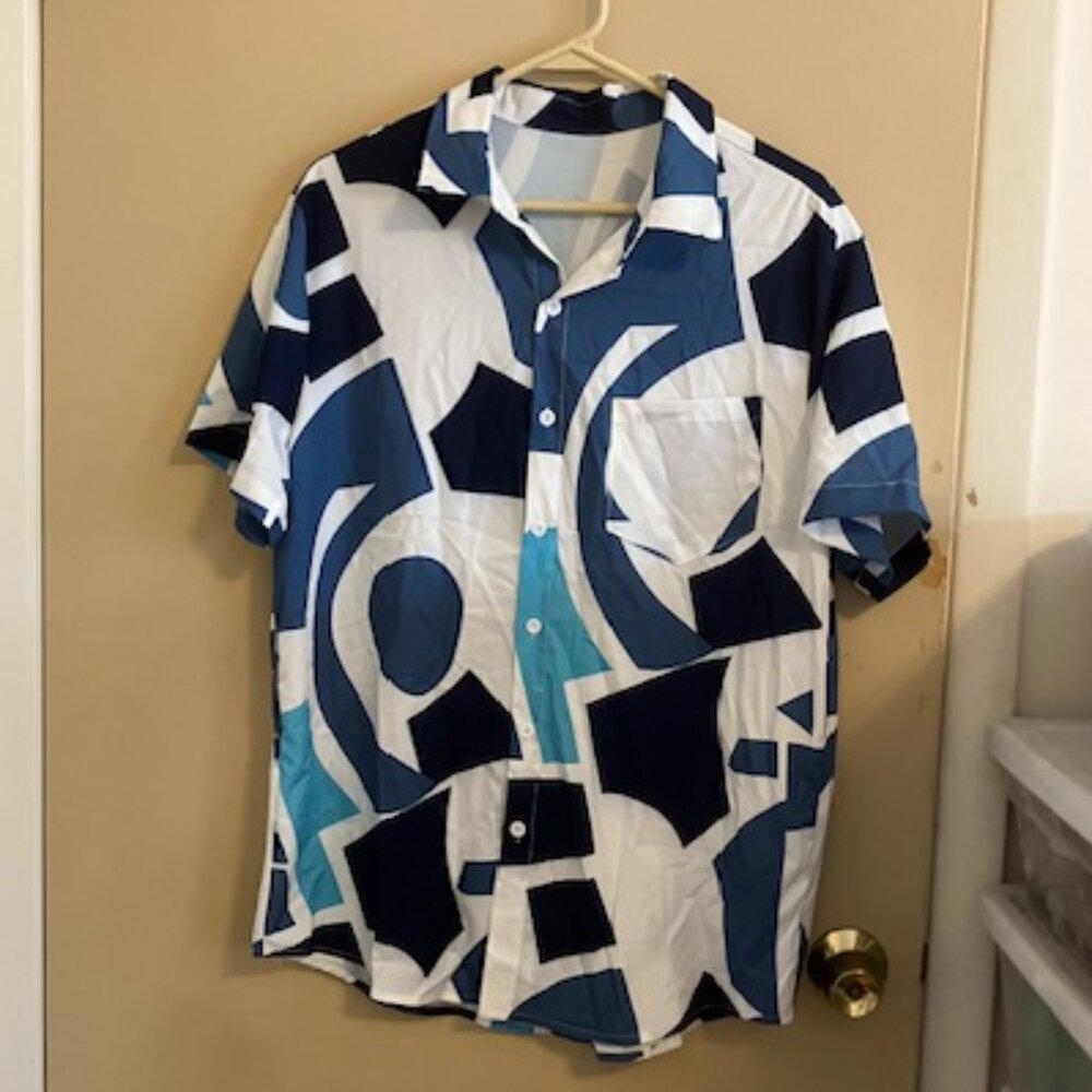 Blue and White Geometric Top